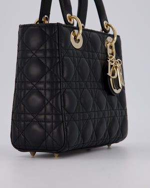Christian Dior Black Small ABC Lady Dior Bag in Lambskin Cannage Leather with Champagne Gold Hardware