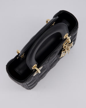 Christian Dior Black Small ABC Lady Dior Bag in Lambskin Cannage Leather with Champagne Gold Hardware