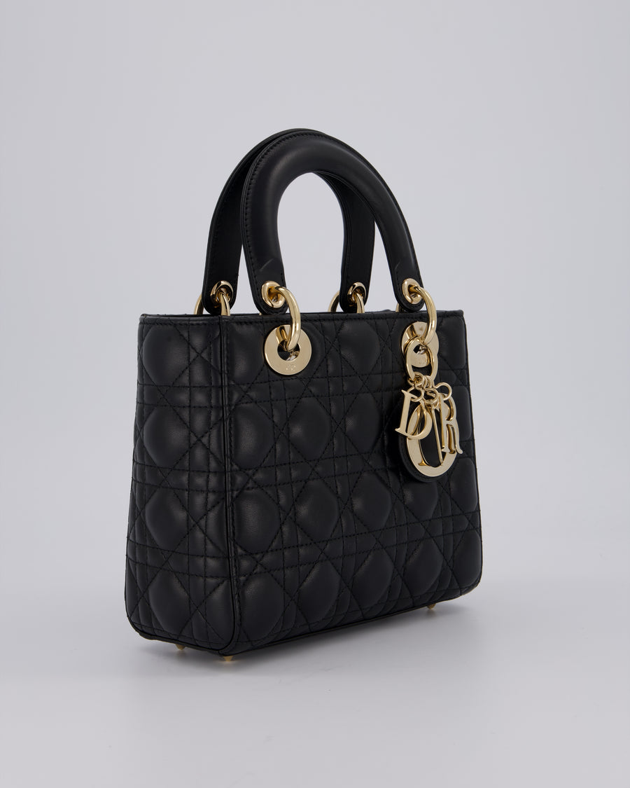 Christian Dior Black Small ABC Lady Dior Bag in Lambskin Cannage Leather with Champagne Gold Hardware