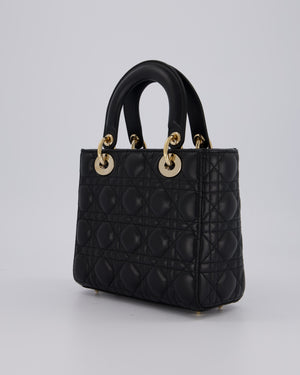 Christian Dior Black Small ABC Lady Dior Bag in Lambskin Cannage Leather with Champagne Gold Hardware