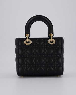 Christian Dior Black Small ABC Lady Dior Bag in Lambskin Cannage Leather with Champagne Gold Hardware