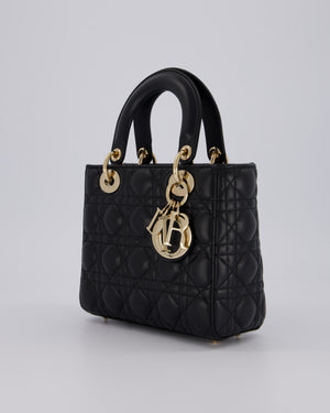 Christian Dior Black Small ABC Lady Dior Bag in Lambskin Cannage Leather with Champagne Gold Hardware