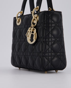 Christian Dior Black Small ABC Lady Dior Bag in Lambskin Cannage Leather with Champagne Gold Hardware