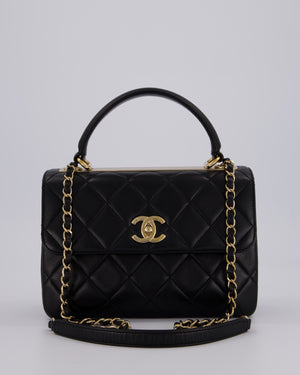 Chanel Black Small Trendy CC Top Handle Flap Bag in Quilted Lambskin Leather with Champagne Gold Hardware