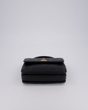 Chanel Black Small Trendy CC Top Handle Flap Bag in Quilted Lambskin Leather with Champagne Gold Hardware