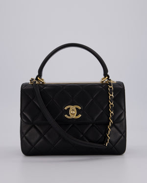 Chanel Black Small Trendy CC Top Handle Flap Bag in Quilted Lambskin Leather with Champagne Gold Hardware
