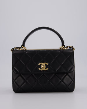 Chanel Black Small Trendy CC Top Handle Flap Bag in Quilted Lambskin Leather with Champagne Gold Hardware