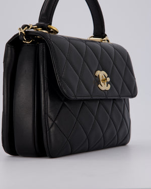 Chanel Black Small Trendy CC Top Handle Flap Bag in Quilted Lambskin Leather with Champagne Gold Hardware