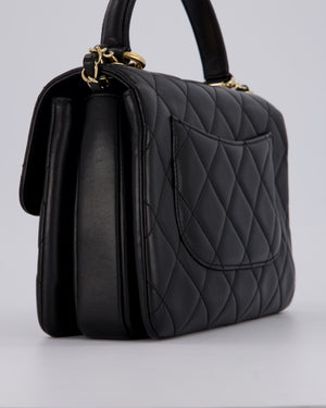 Chanel Black Small Trendy CC Top Handle Flap Bag in Quilted Lambskin Leather with Champagne Gold Hardware
