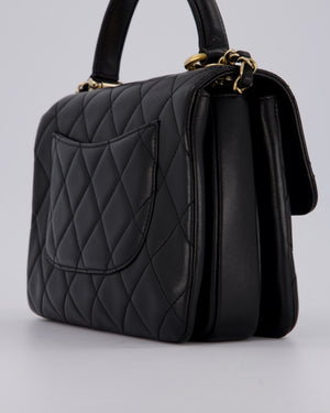 Chanel Black Small Trendy CC Top Handle Flap Bag in Quilted Lambskin Leather with Champagne Gold Hardware