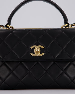 Chanel Black Small Trendy CC Top Handle Flap Bag in Quilted Lambskin Leather with Champagne Gold Hardware