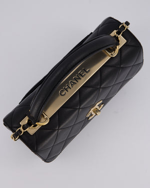 Chanel Black Small Trendy CC Top Handle Flap Bag in Quilted Lambskin Leather with Champagne Gold Hardware