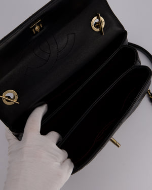 Chanel Black Small Trendy CC Top Handle Flap Bag in Quilted Lambskin Leather with Champagne Gold Hardware