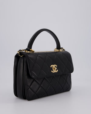 Chanel Black Small Trendy CC Top Handle Flap Bag in Quilted Lambskin Leather with Champagne Gold Hardware