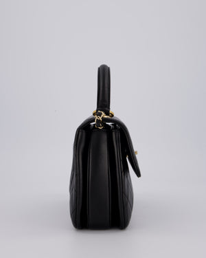 Chanel Black Small Trendy CC Top Handle Flap Bag in Quilted Lambskin Leather with Champagne Gold Hardware