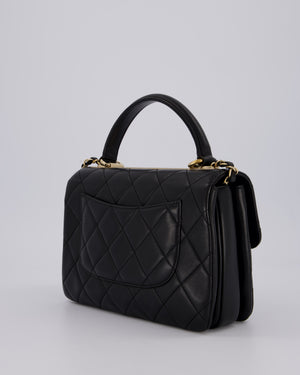 Chanel Black Small Trendy CC Top Handle Flap Bag in Quilted Lambskin Leather with Champagne Gold Hardware
