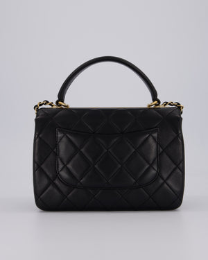 Chanel Black Small Trendy CC Top Handle Flap Bag in Quilted Lambskin Leather with Champagne Gold Hardware