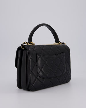 Chanel Black Small Trendy CC Top Handle Flap Bag in Quilted Lambskin Leather with Champagne Gold Hardware