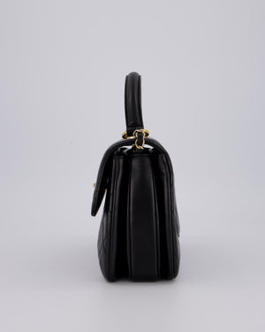 Chanel Black Small Trendy CC Top Handle Flap Bag in Quilted Lambskin Leather with Champagne Gold Hardware