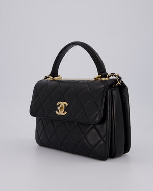 Chanel Black Small Trendy CC Top Handle Flap Bag in Quilted Lambskin Leather with Champagne Gold Hardware