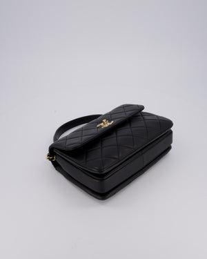 Chanel Black Small Trendy CC Top Handle Flap Bag in Quilted Lambskin Leather with Champagne Gold Hardware