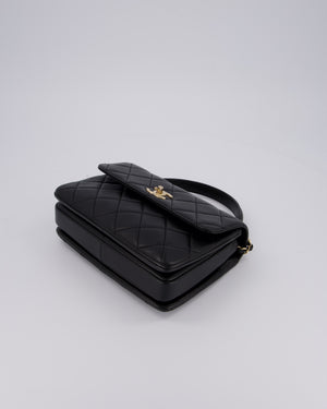 Chanel Black Small Trendy CC Top Handle Flap Bag in Quilted Lambskin Leather with Champagne Gold Hardware