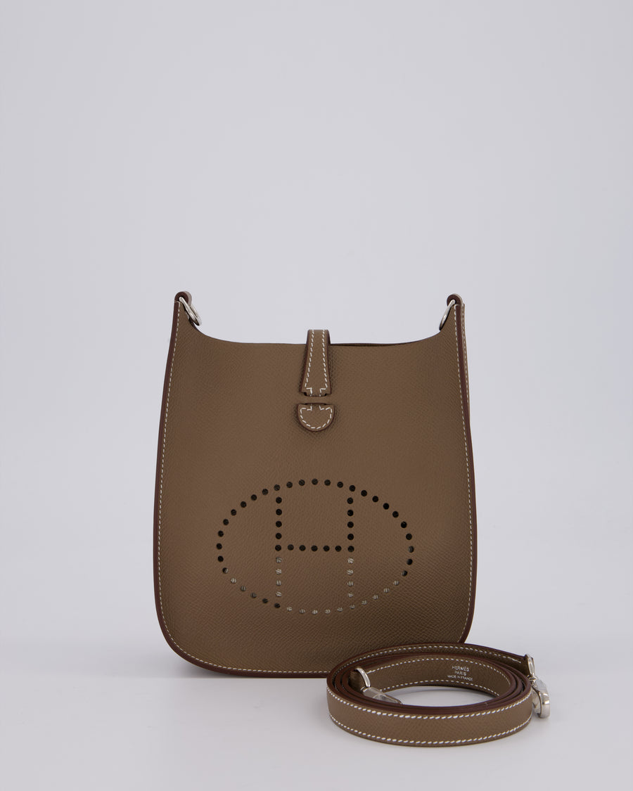 Hermès Mini Evelyne Sellier Bag in Etoupe Epsom Leather with Palladium Hardware