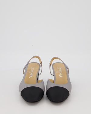Chanel Grey Canvas Slingback Shoes with Gold CC Logo Detail Size 38.5C
