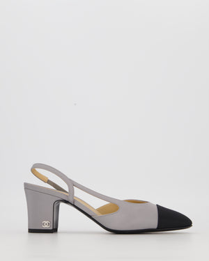 Chanel Grey Canvas Slingback Shoes with Gold CC Logo Detail Size 38.5C