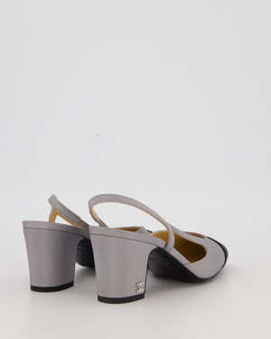Chanel Grey Canvas Slingback Shoes with Gold CC Logo Detail Size 38.5C