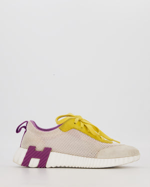 Hermès Beige and Purple Bouncing Sneakers with Yellow Suede Details Size EU 36
