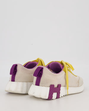 Hermès Beige and Purple Bouncing Sneakers with Yellow Suede Details Size EU 36