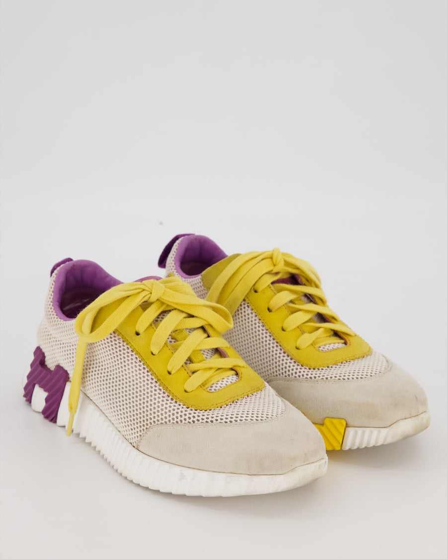 Hermès Beige and Purple Bouncing Sneakers with Yellow Suede Details Size EU 36