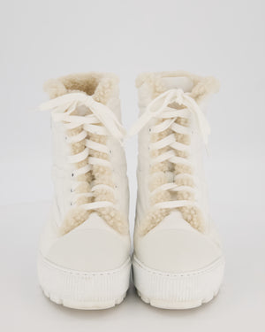 Hermès Fresh Boots in White Nylon with Ecru Shearling and Calfskin Details Size EU 36
