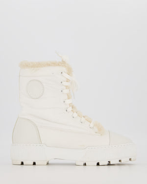 Hermès Fresh Boots in White Nylon with Ecru Shearling and Calfskin Details Size EU 36