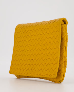 Bottega Veneta Crossbody Flap Bag on Strap in Mustard Yellow Intrecciato Leather with Gold Hardware