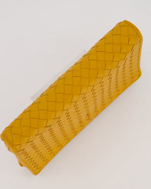Bottega Veneta Crossbody Flap Bag on Strap in Mustard Yellow Intrecciato Leather with Gold Hardware