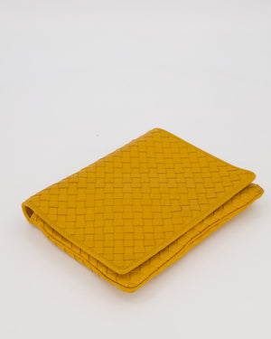 Bottega Veneta Crossbody Flap Bag on Strap in Mustard Yellow Intrecciato Leather with Gold Hardware