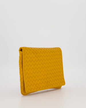 Bottega Veneta Crossbody Flap Bag on Strap in Mustard Yellow Intrecciato Leather with Gold Hardware