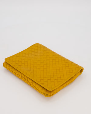 Bottega Veneta Crossbody Flap Bag on Strap in Mustard Yellow Intrecciato Leather with Gold Hardware