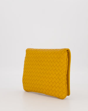 Bottega Veneta Crossbody Flap Bag on Strap in Mustard Yellow Intrecciato Leather with Gold Hardware
