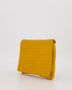 Bottega Veneta Crossbody Flap Bag on Strap in Mustard Yellow Intrecciato Leather with Gold Hardware