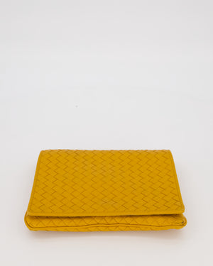 Bottega Veneta Crossbody Flap Bag on Strap in Mustard Yellow Intrecciato Leather with Gold Hardware