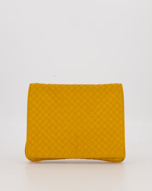 Bottega Veneta Crossbody Flap Bag on Strap in Mustard Yellow Intrecciato Leather with Gold Hardware