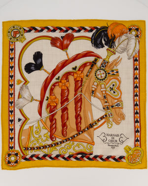 Hermès Harnais de Coeur Silk Scarf 45 in Mustard Yellow, Cream and Burgundy