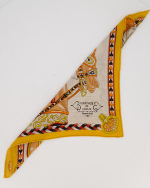 Hermès Harnais de Coeur Silk Scarf 45 in Mustard Yellow, Cream and Burgundy