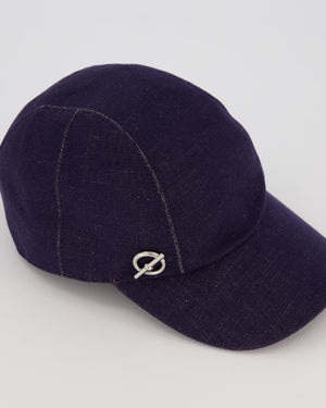 Hermes Manon Glenan Cap in Navy With Polished Palladium Glenan Detail Size 58