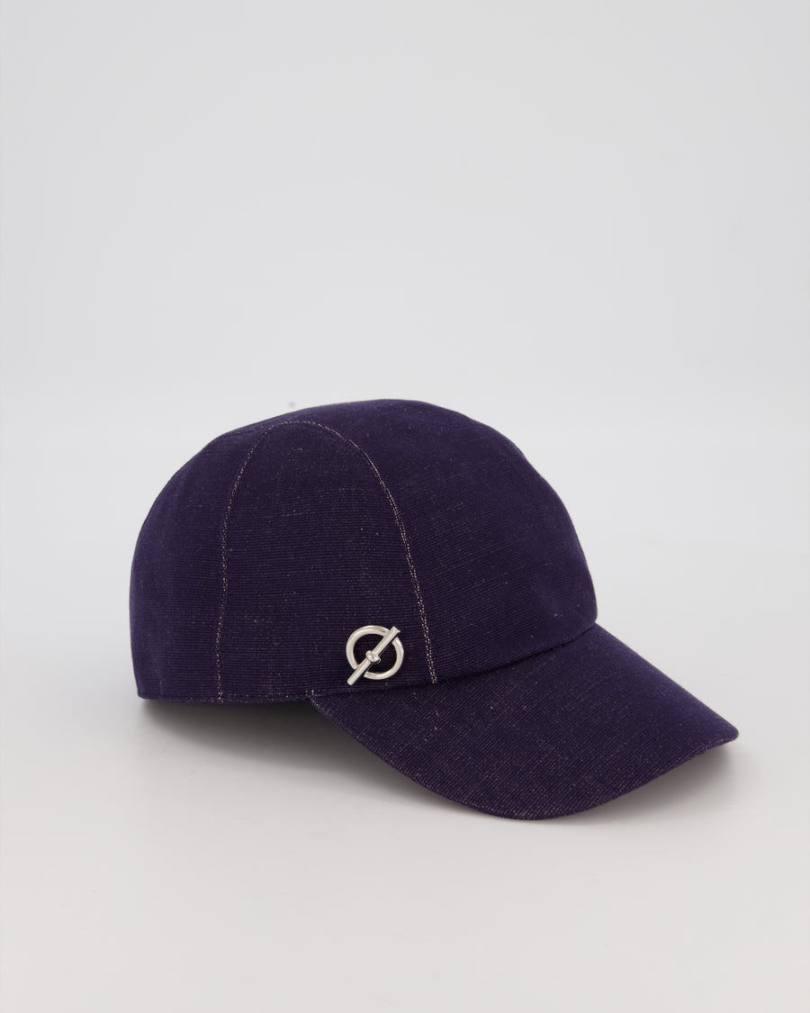 Hermes Manon Glenan Cap in Navy With Polished Palladium Glenan Detail Size 58