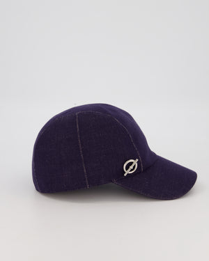 Hermes Manon Glenan Cap in Navy With Polished Palladium Glenan Detail Size 58