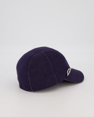 Hermes Manon Glenan Cap in Navy With Polished Palladium Glenan Detail Size 58